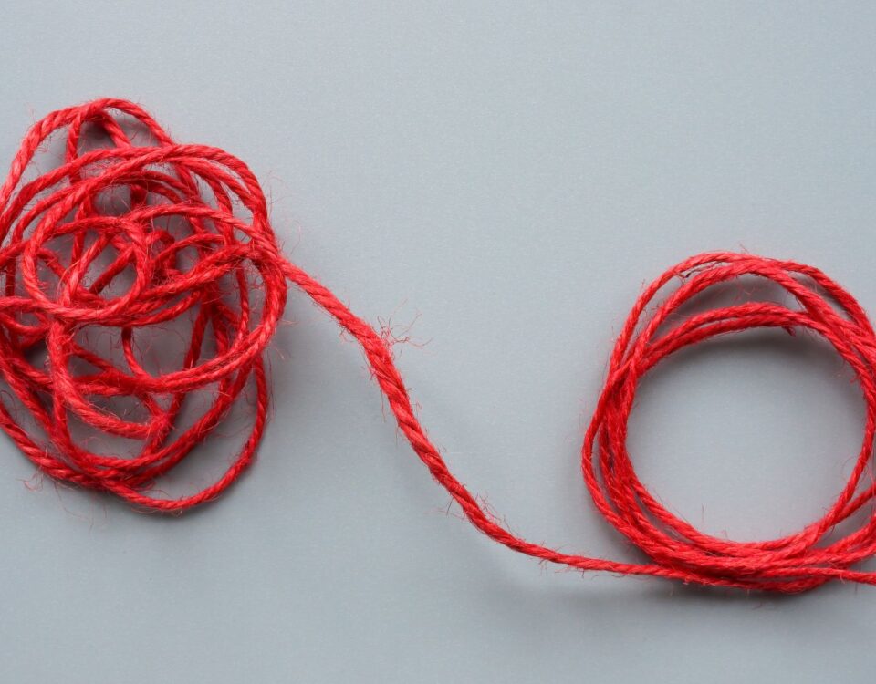 A thread spun from a tangled yarn